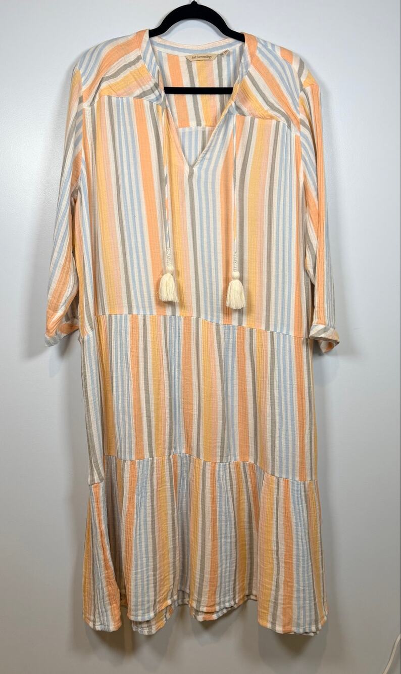 Soft Surroundings Size 2X Laguna Gauze Striped Dress